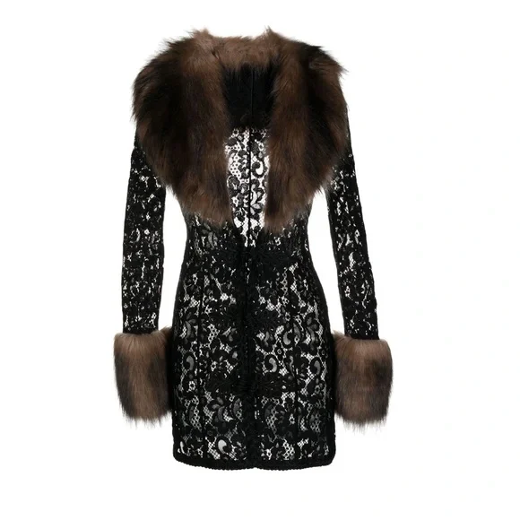 Alessandra Rich lace faux-fur detail coat NWT - Picture 1 of 14